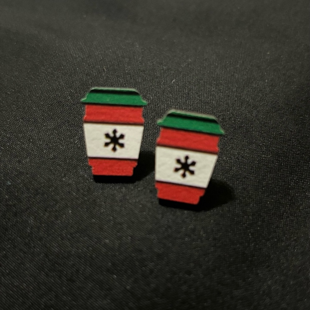 Christmas Coffee Earrings - Picture 3 of 3